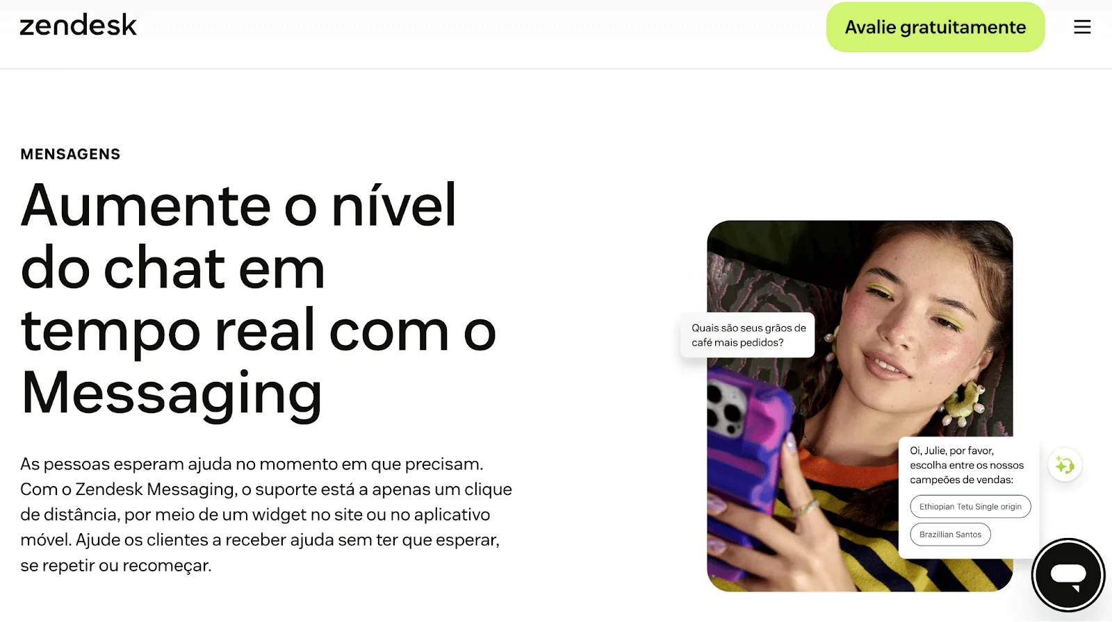 Captura de tela da página de chatbots da Zendesk.