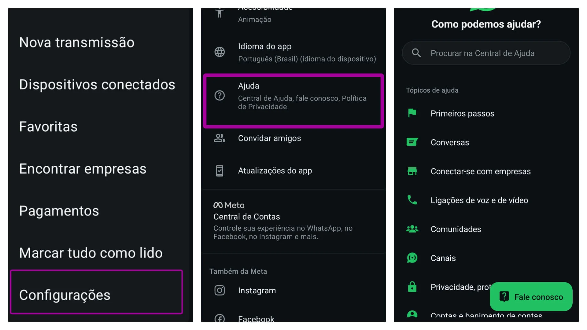Captura de telas mostrando duas instâncias de banimento do WhatsApp: a temporária, que é reversível e tem um timer mínimo de inacessibilidade; e a permanente, quando o número é bloqueado do app .