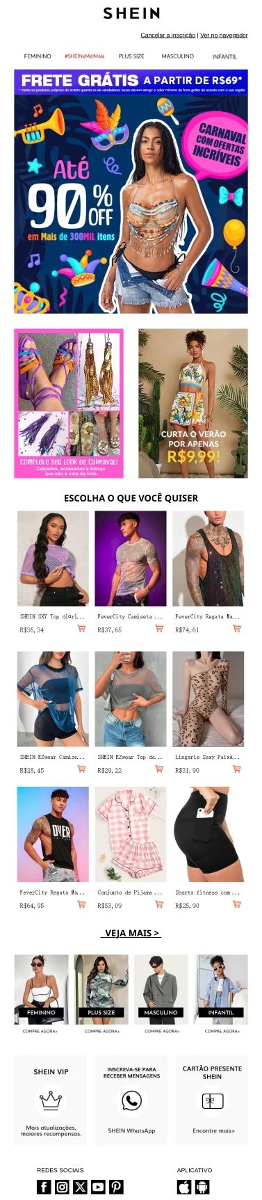 Campanha da Shein: Carnaval com ofertas incríveis