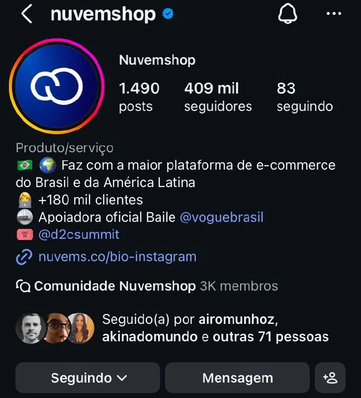 Perfil no Instagram da Nuvemshop.