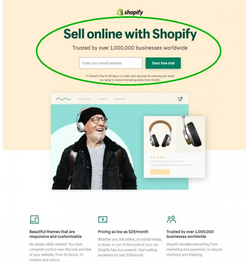 O Shopify oferece um teste gratuito da plataforma