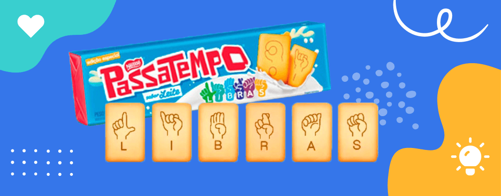 A imagem é colorida e mostra como ficam as ilustrações do alfabeto em Libras nas bolachas (biscoitos) Passatempo