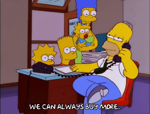 Cena dos Simpsons na qual Homer Simpson está dizendo “Sempre podemos comprar mais”.