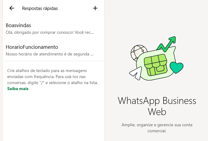 Screenshot com tela de respostas rápidas.