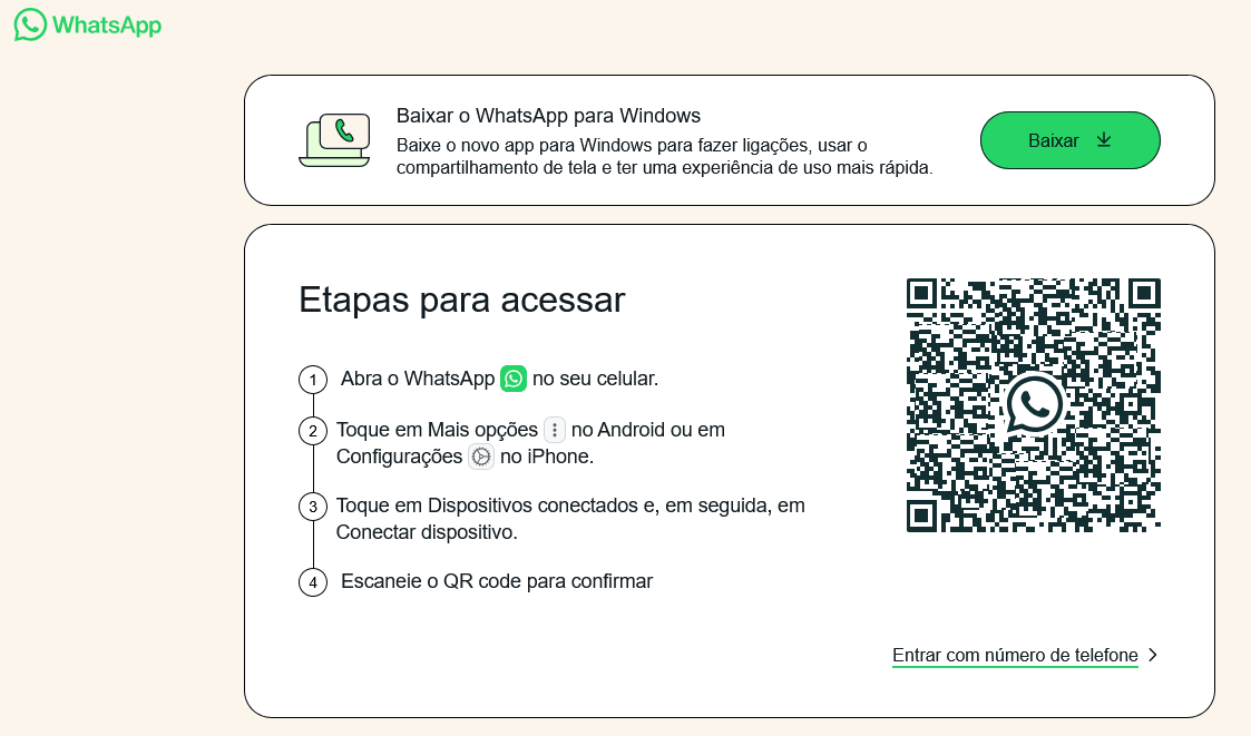 Screenshot do site http://web.whatsapp.com