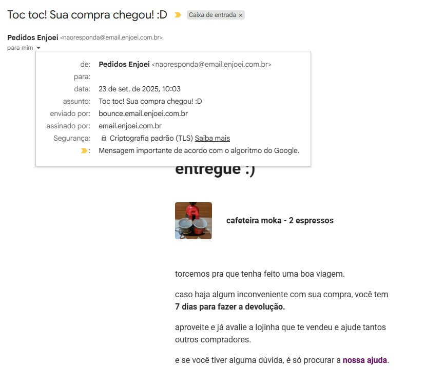 Captura de tela mostrando parte de um e-mail da Uber. Entre as informações da mensagem, vê-se que tentar respondê-la enviará um e-mail para no-reply@replies.uber.com.