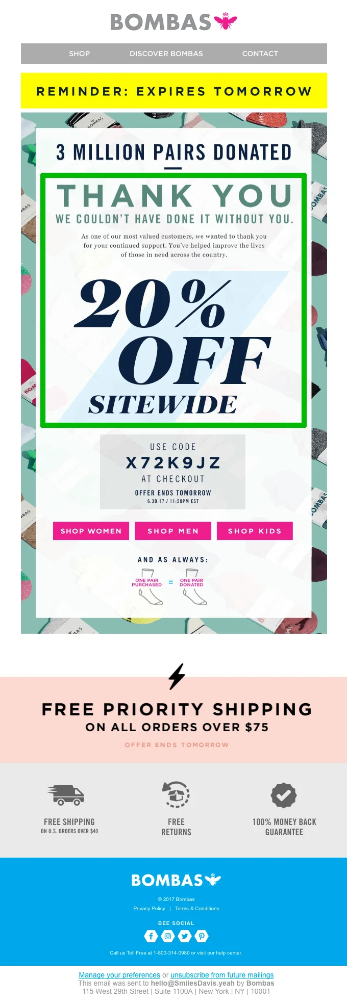 Bombas gives a 20% discount