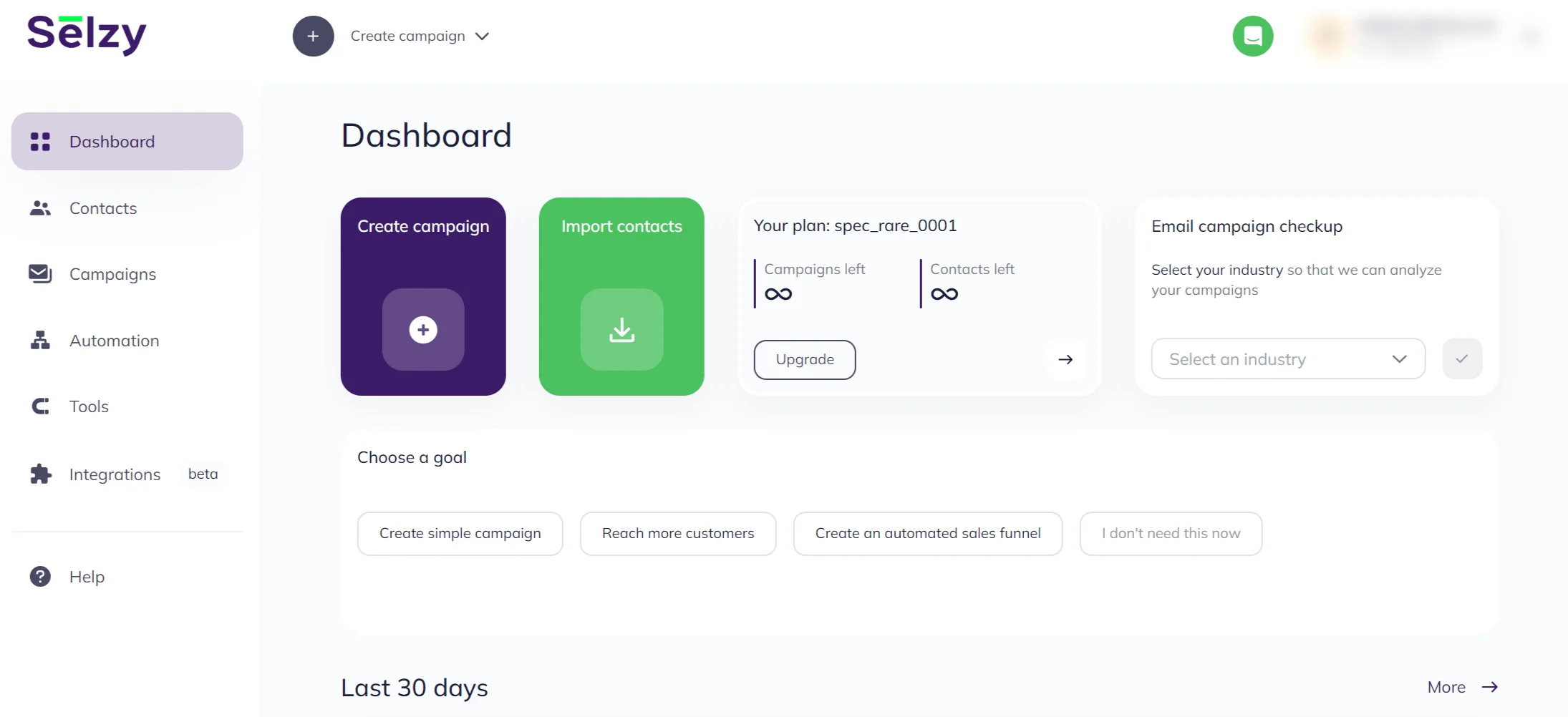 Selzy dashboard demonstration