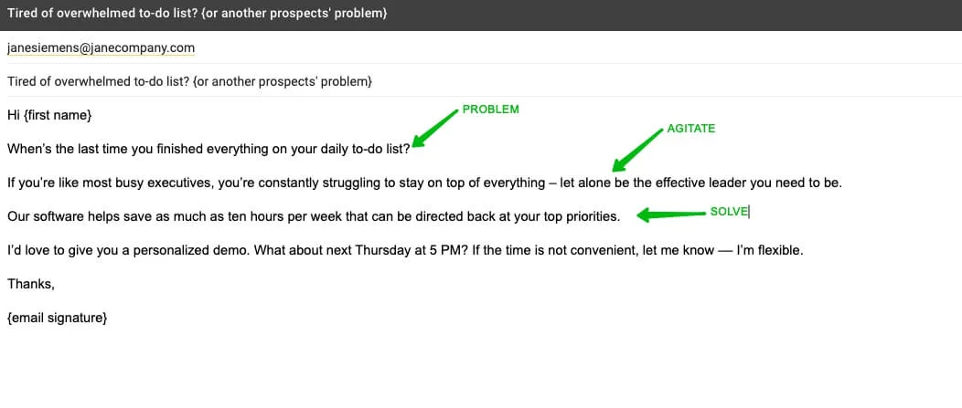 Cold Email Template PAS