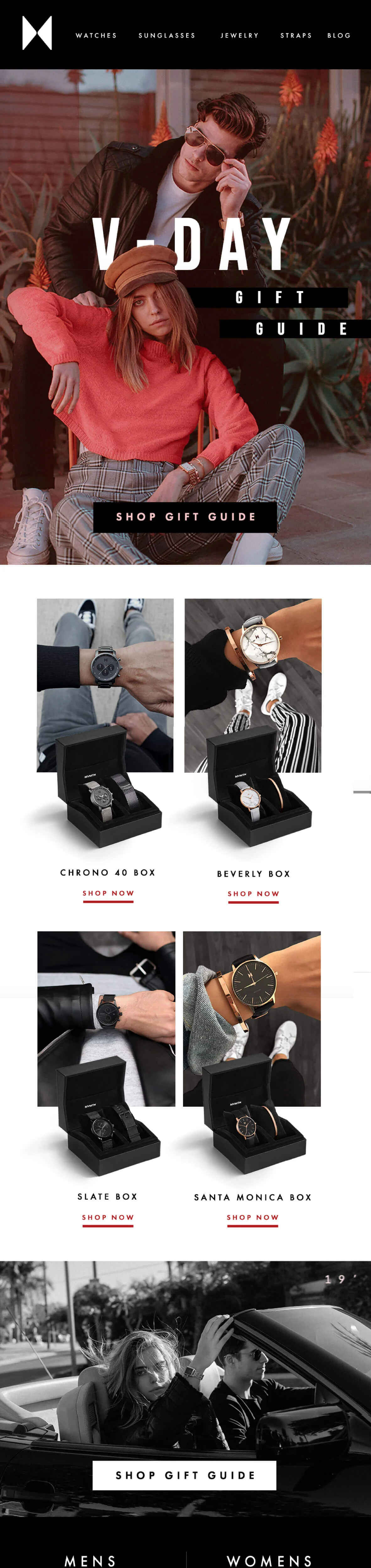Valentine’s Day email marketing campaign by MVMT with “Shop gift guide” CTAs