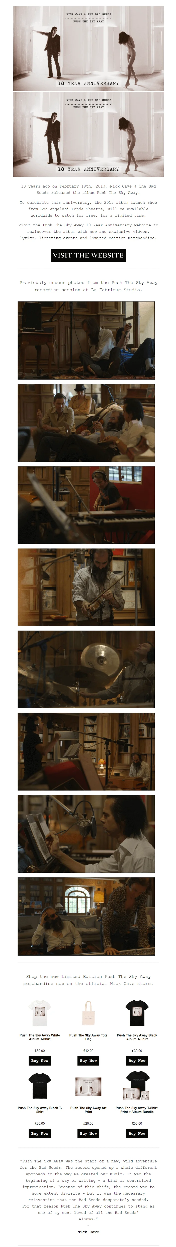 Newsletter from Nick Cave & The Bad Seeds