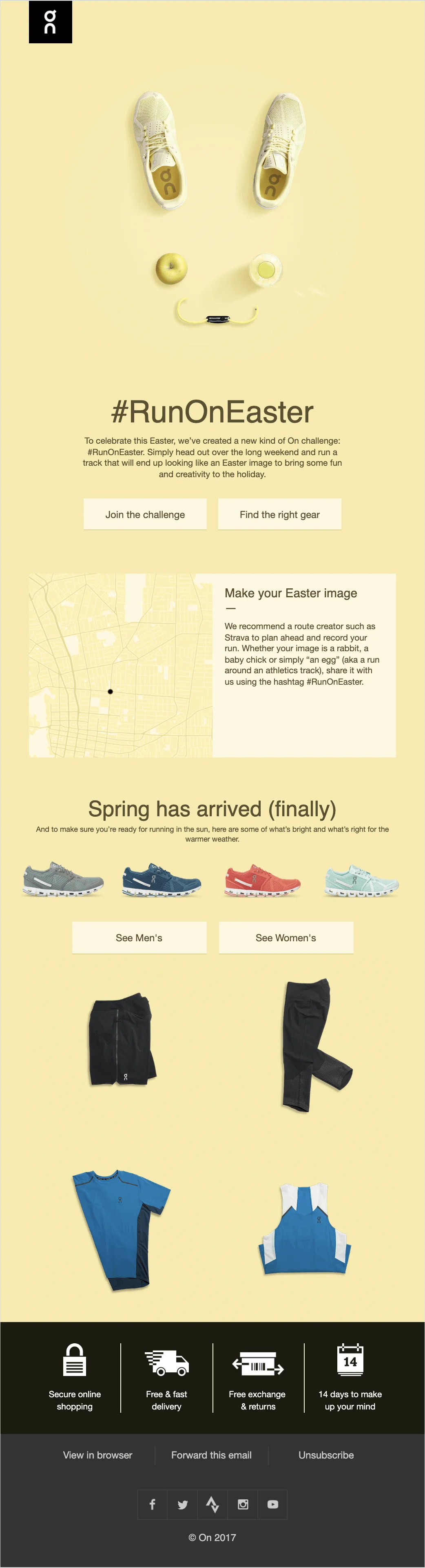 An Easter email campaign with the tagline #RunOnEaster