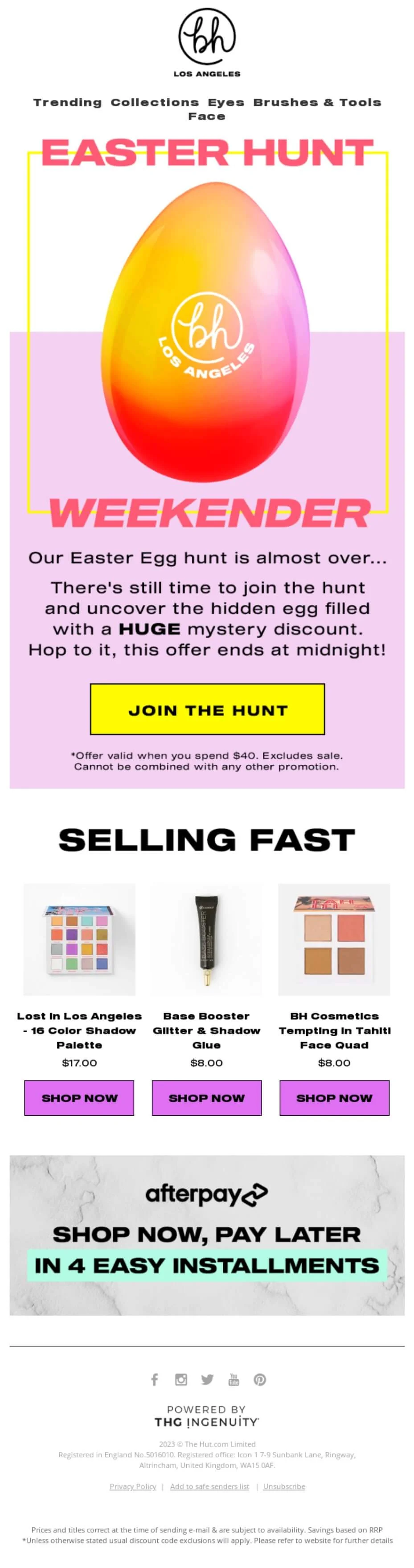 An Easter email with a tagline Easter hunt weekender