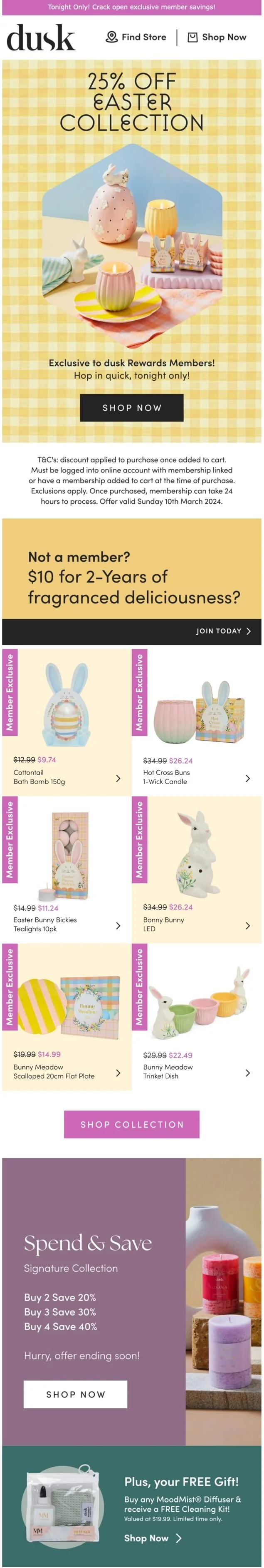 An Easter email with a tagline 25% off Easter collection