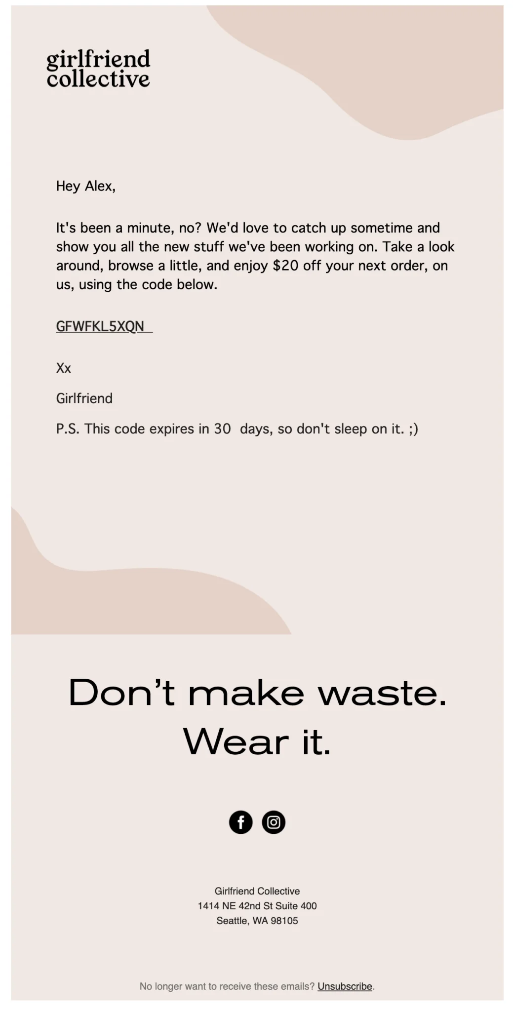 Winback Email Campaign by Girlfriend Collective