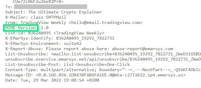 The Mime-Version line in email header