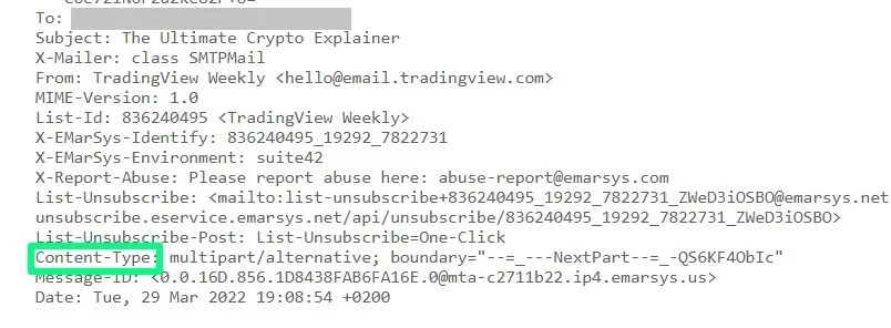The Content-Type line in email header