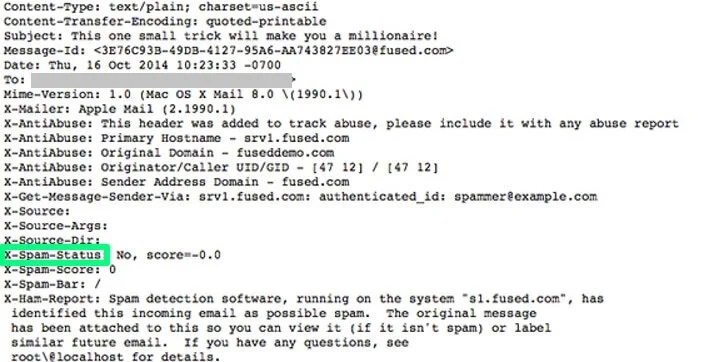The X-Spam-Status line in email header