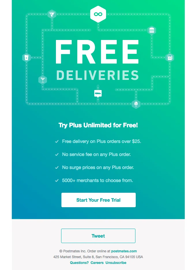 Postmates free delivery upsell