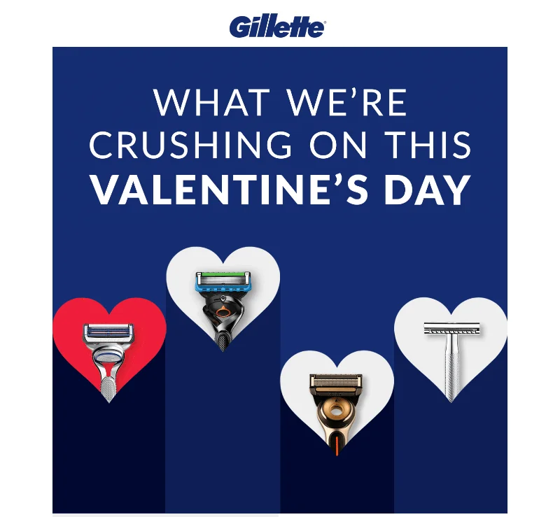 A Gillette email with a Valentine’s Day red color as an accent