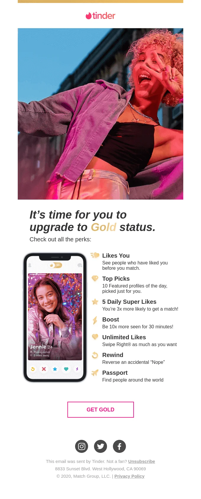 Tinder Gold upsell