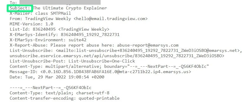 The Subject line in email header