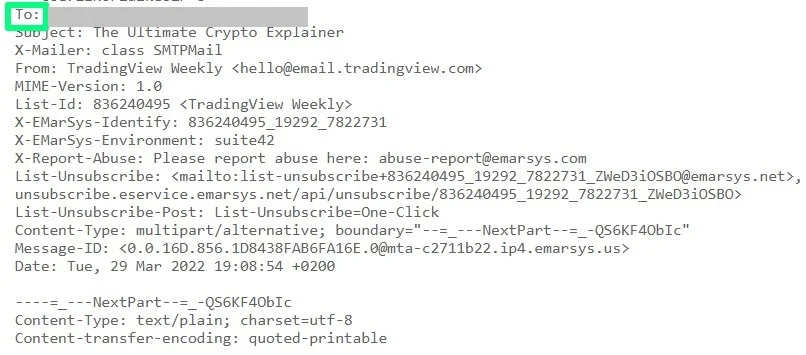 The To line in email header