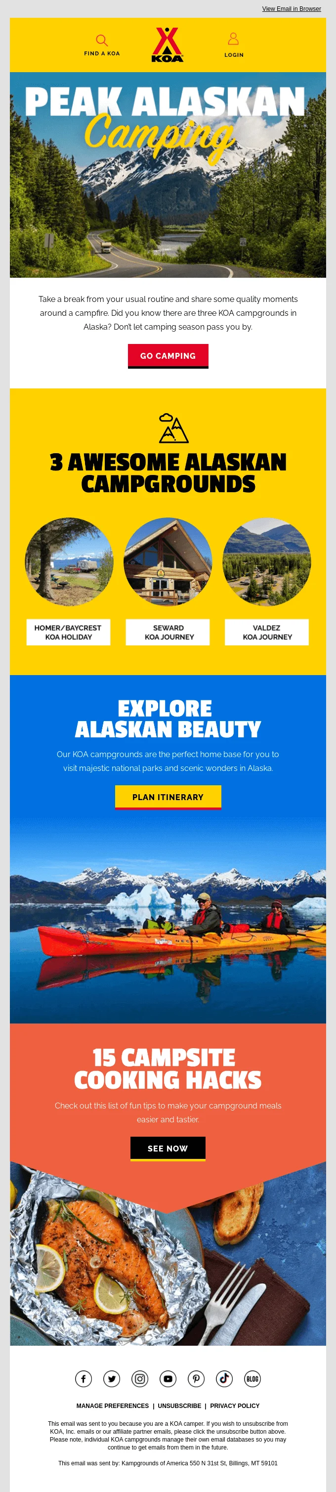 An email where each content block has a different color