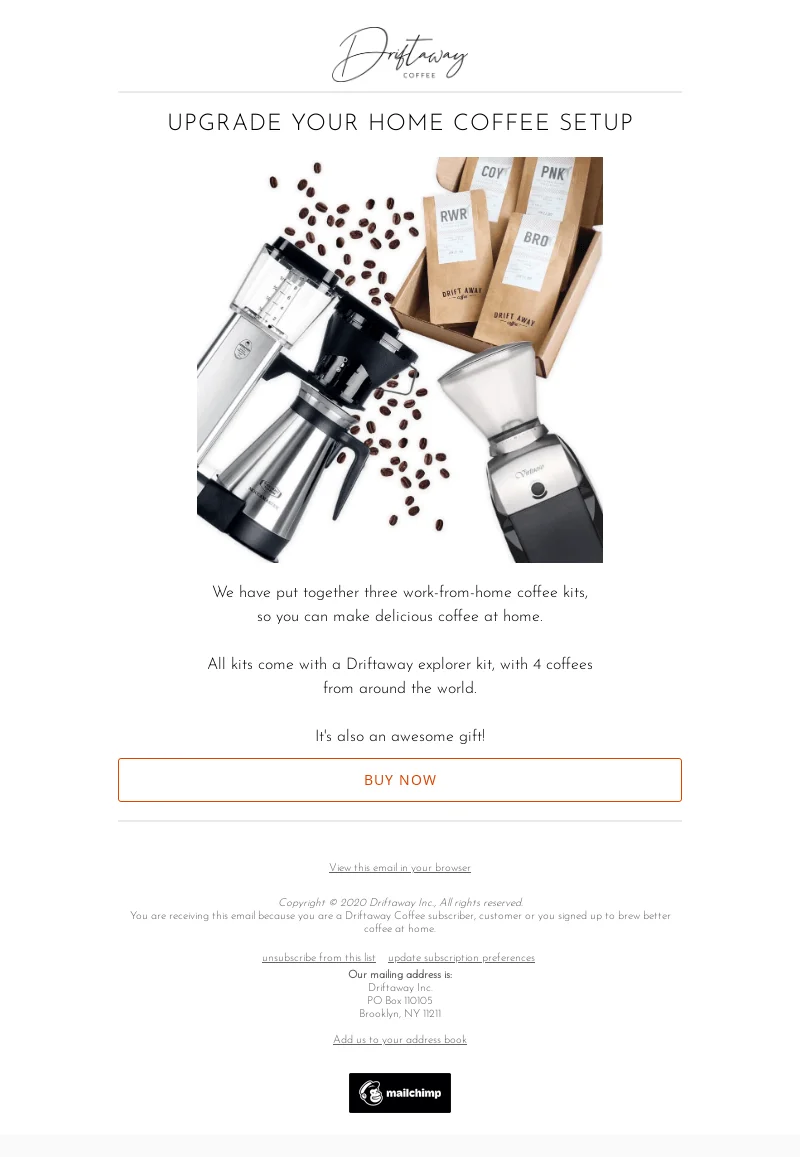=Driftaway Coffee upsell email