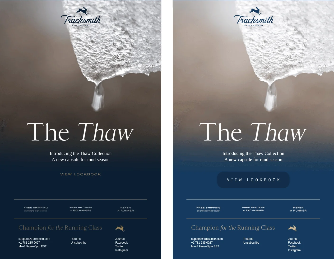 Two emails side-by-side with a CTA button text and size being more visible in one of them