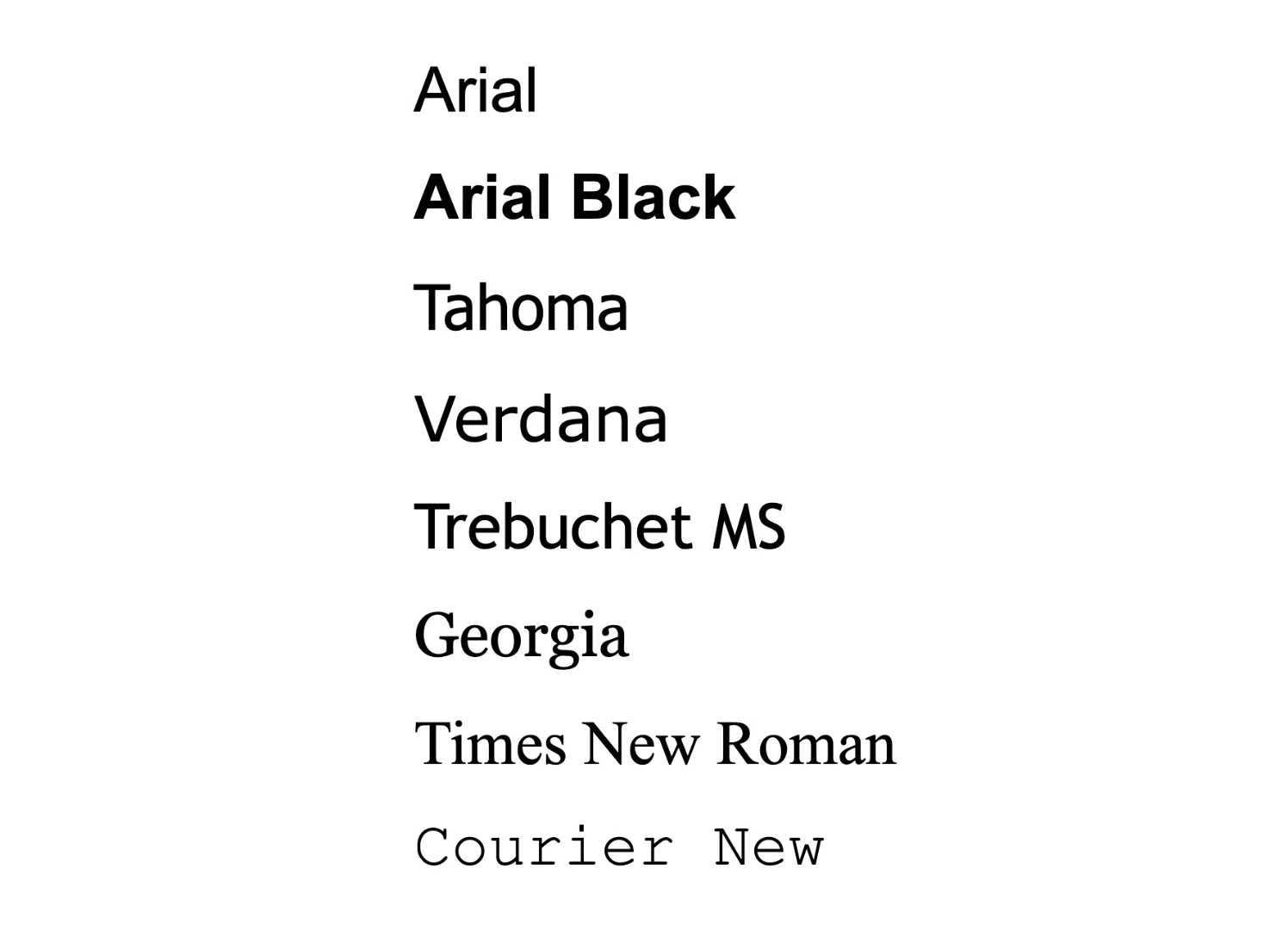 Email safe font names written in their respective fonts