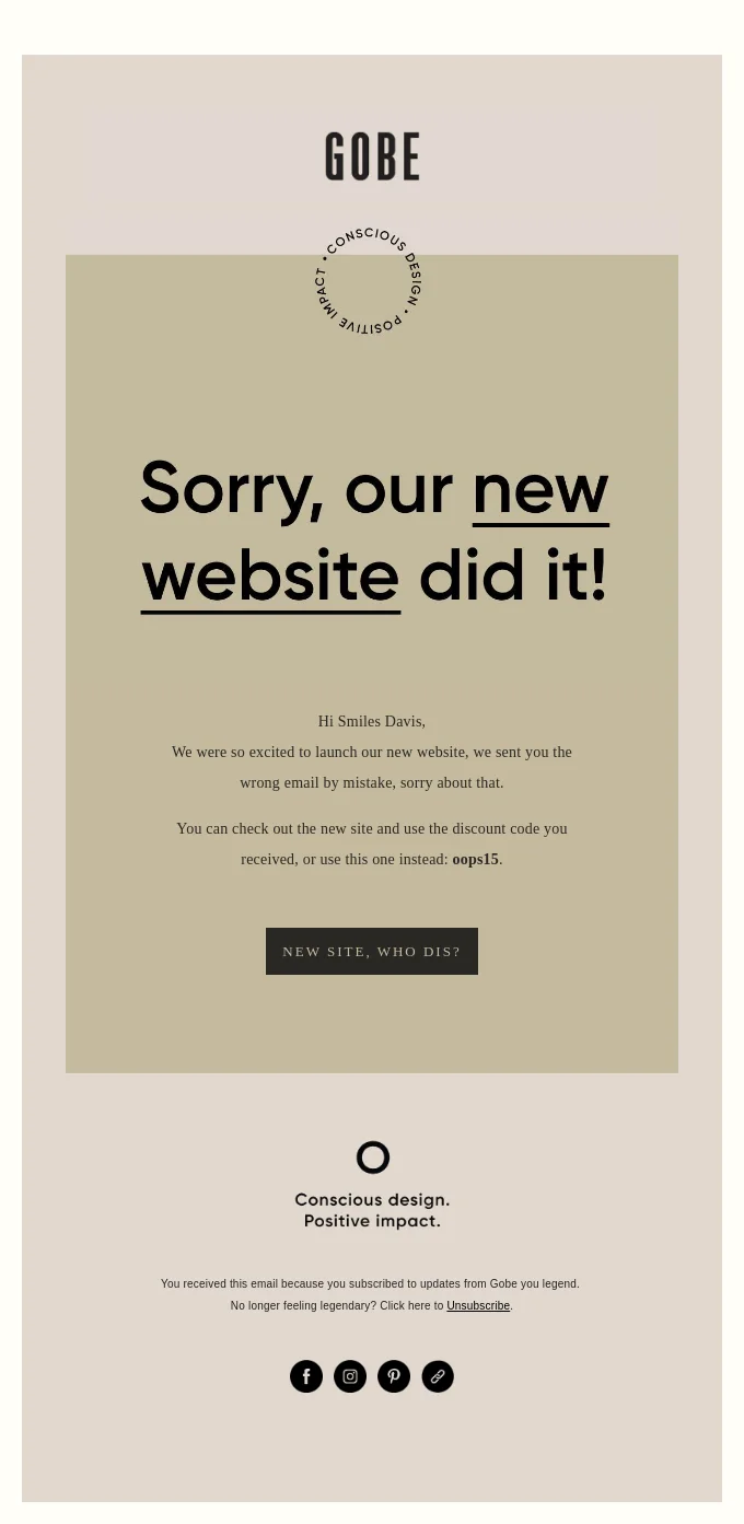 An apology email from GOBE