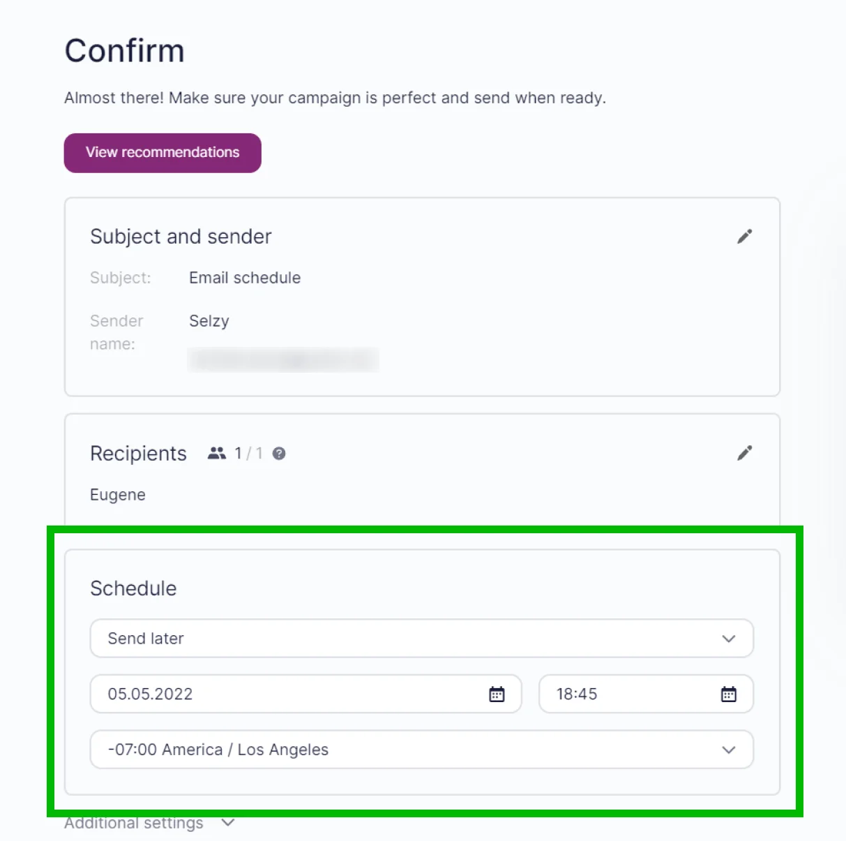 how to schedule a campaign in Selzy