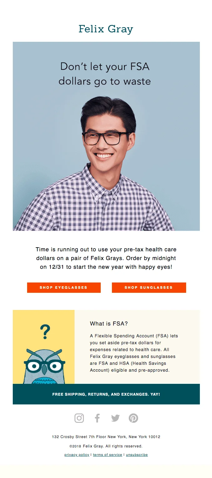 Felix Gray special offer email
