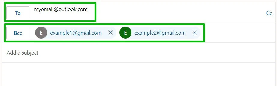 The “To” and “Bcc” fields in Outlook