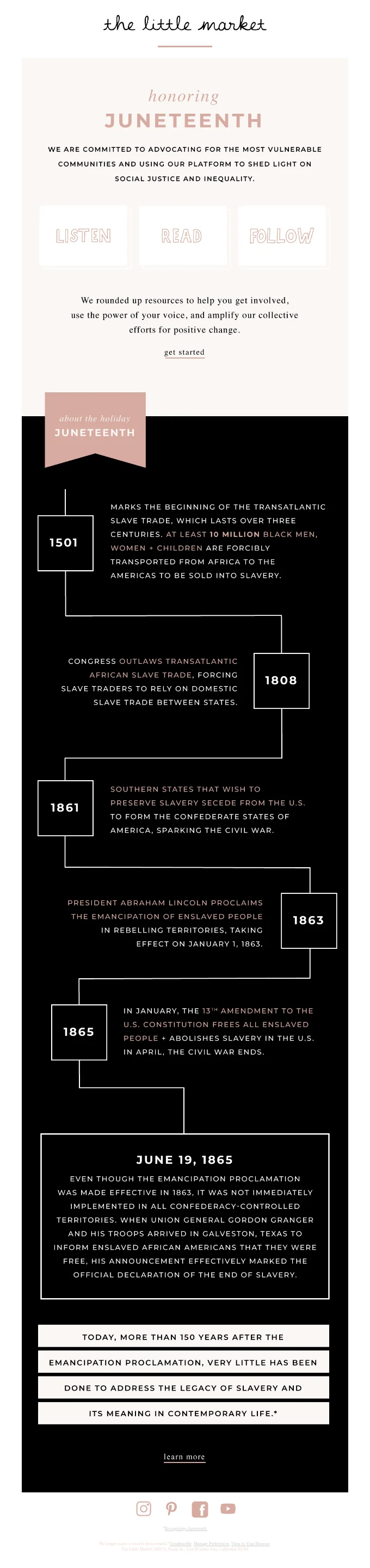 Educational email about the history of Juneteenth