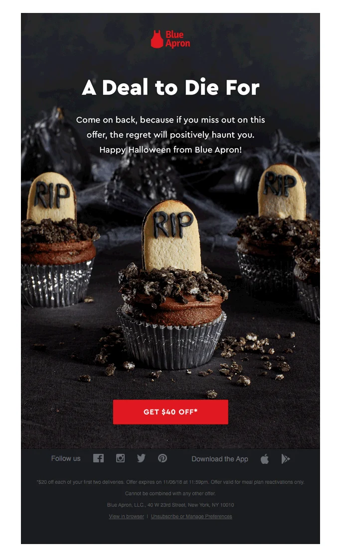 Blue Apron Halloween discount email