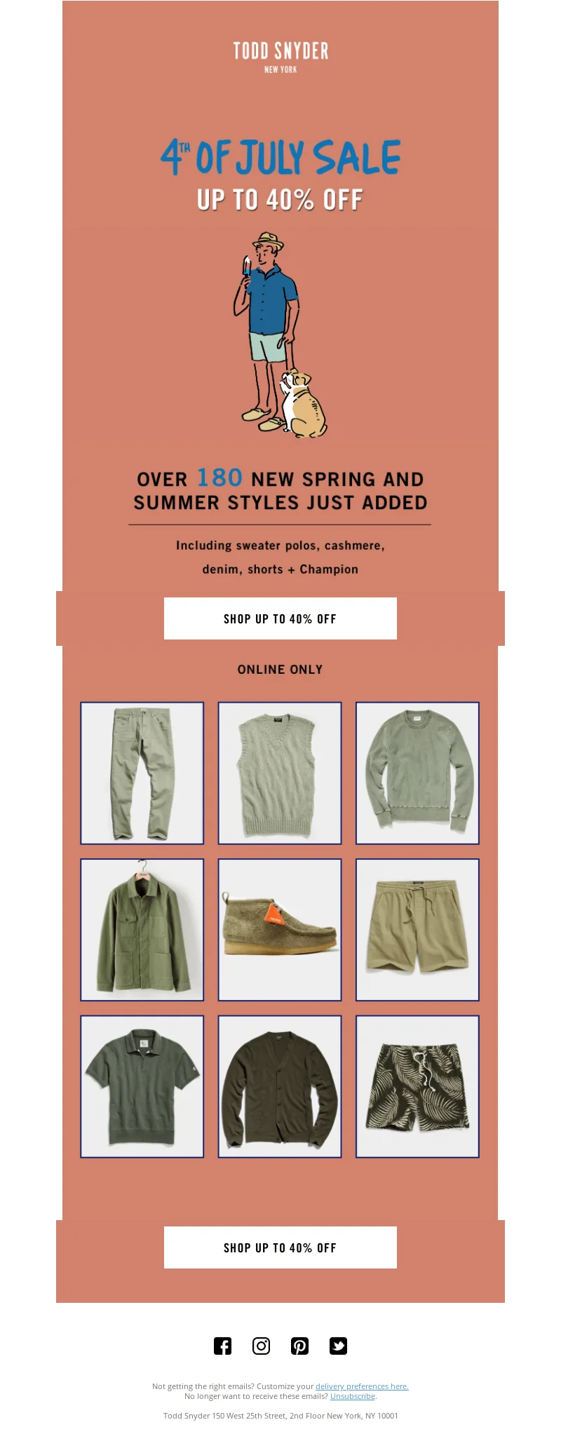Independence Day email from Todd Snyder advertising a sale of up to 40% off