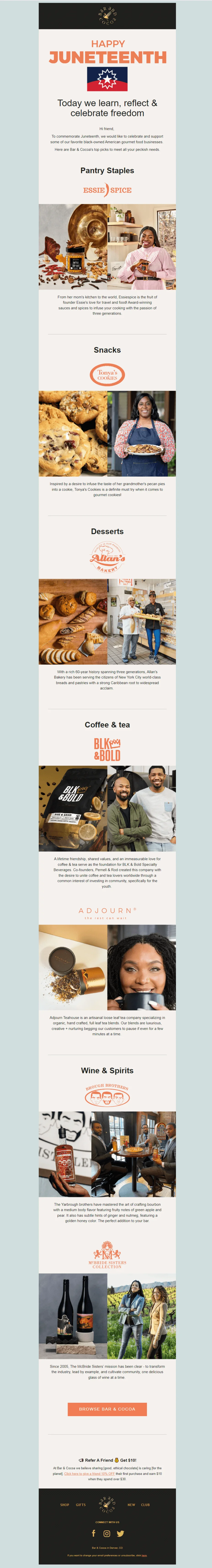 Juneteenth email from Bar & Cocoa
