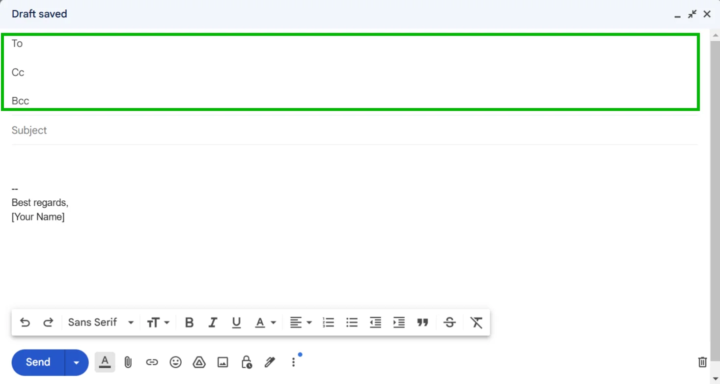 Bcc and Cc lines in Gmail