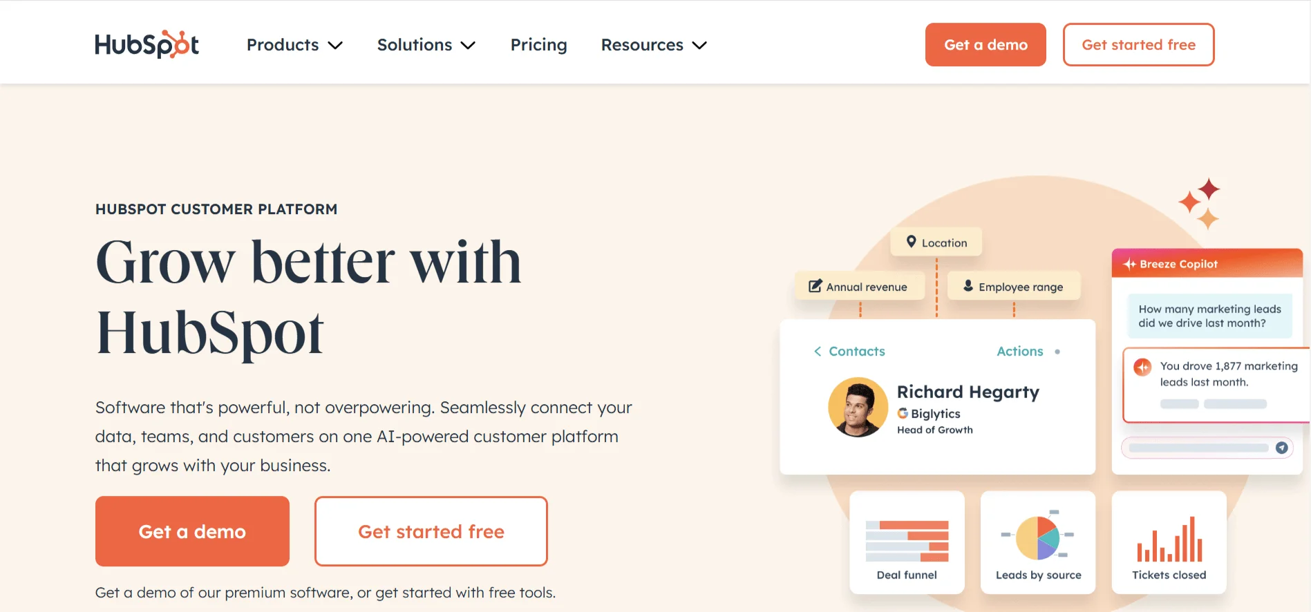 Hubspot’s website main page