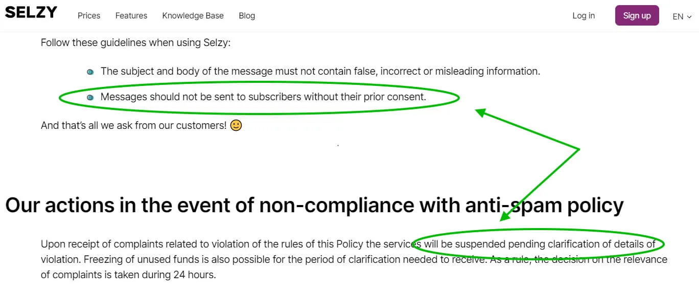 Selzy’s anti spam policy