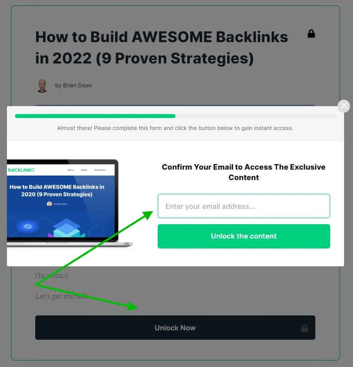 Backlinko uses gated content for some of the posts