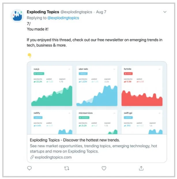 Exploding Topics pitches its newsletter after showing the value