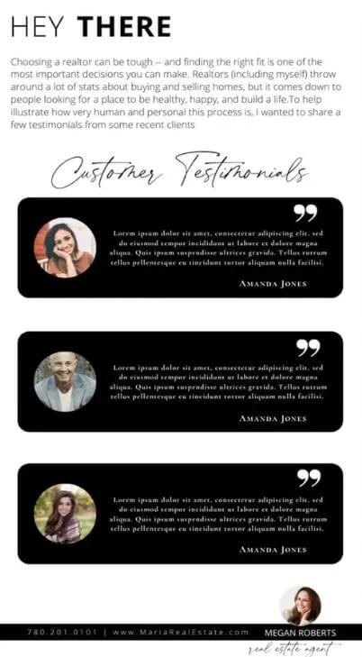 Testimonials in newsletter