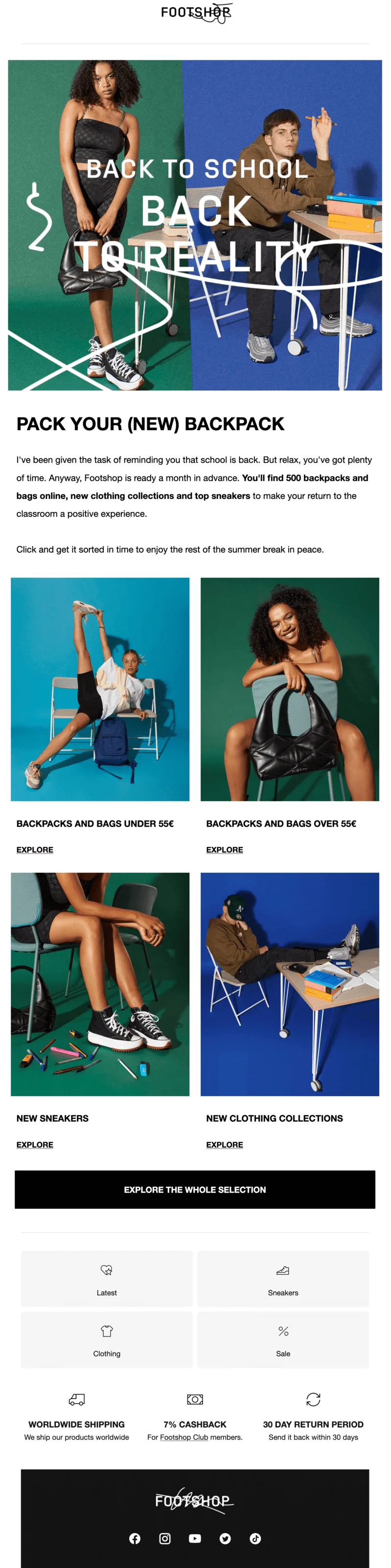 Back-to-school email focused on backpacks and other school accessories and clothing