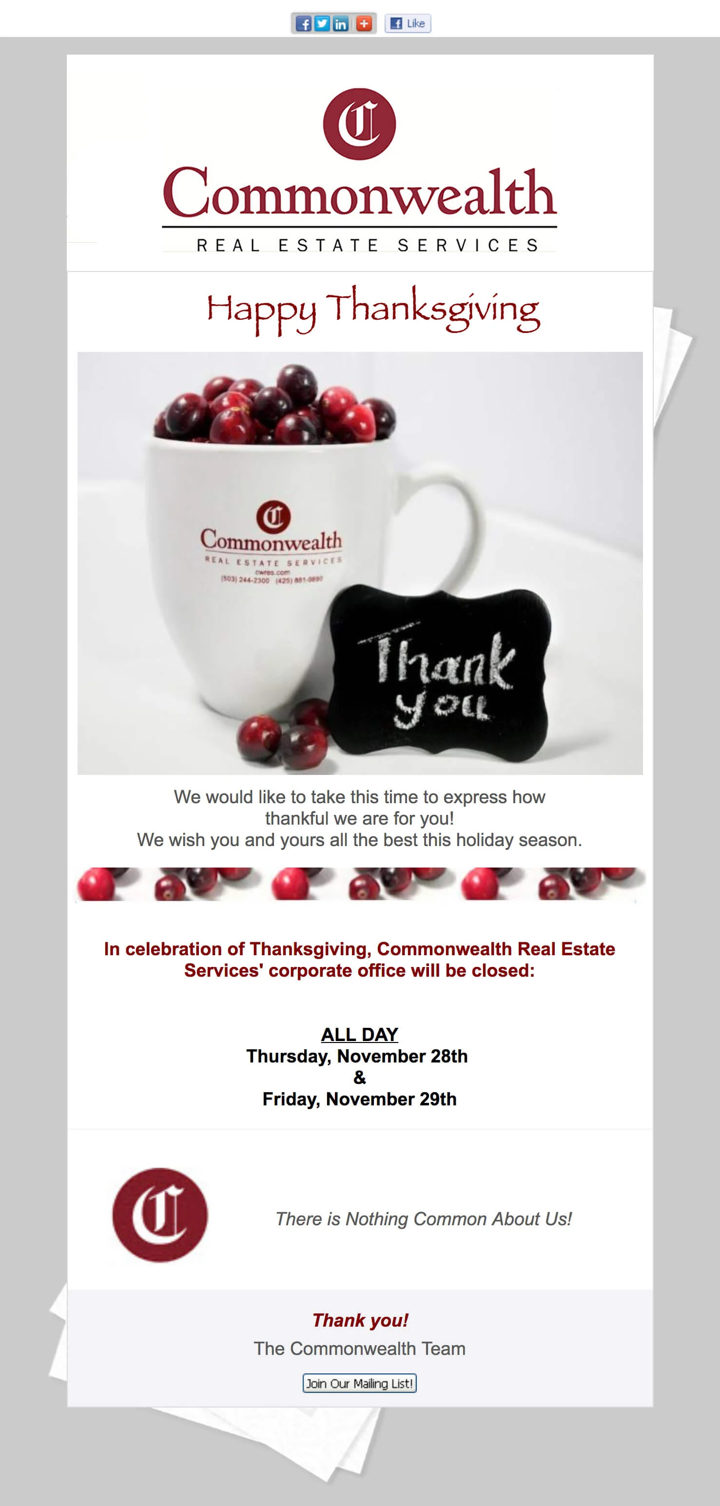 Holiday celebration in email