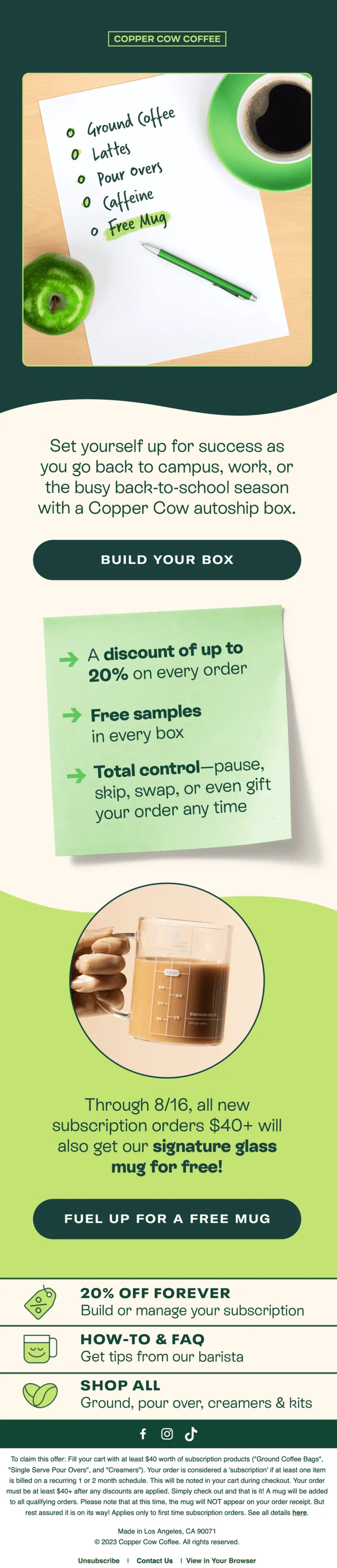 Back-to-school email from a coffee subscription business