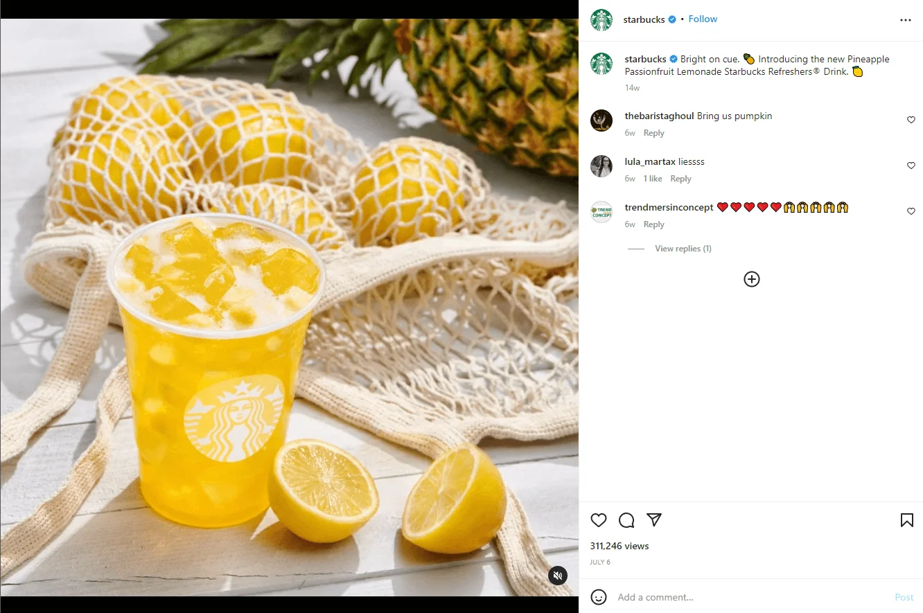 Starbucks post on Instagram
