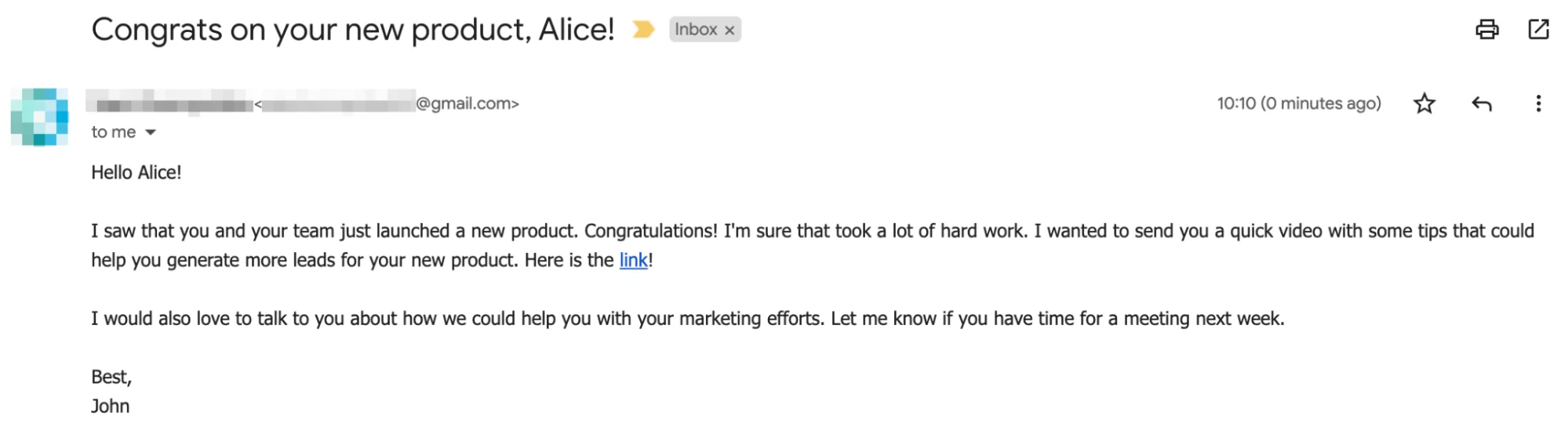 An ABM email that contains a link to a personalized video.